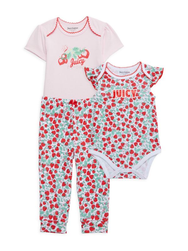 Juicy Couture Baby Girl's 3-Piece Logo Bodysuit & Joggers Set